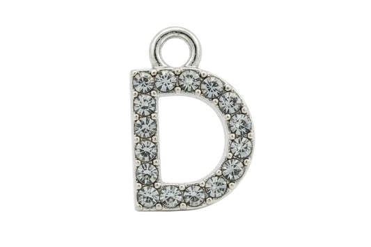 Silver letter D outline charm with pavé clear crystals