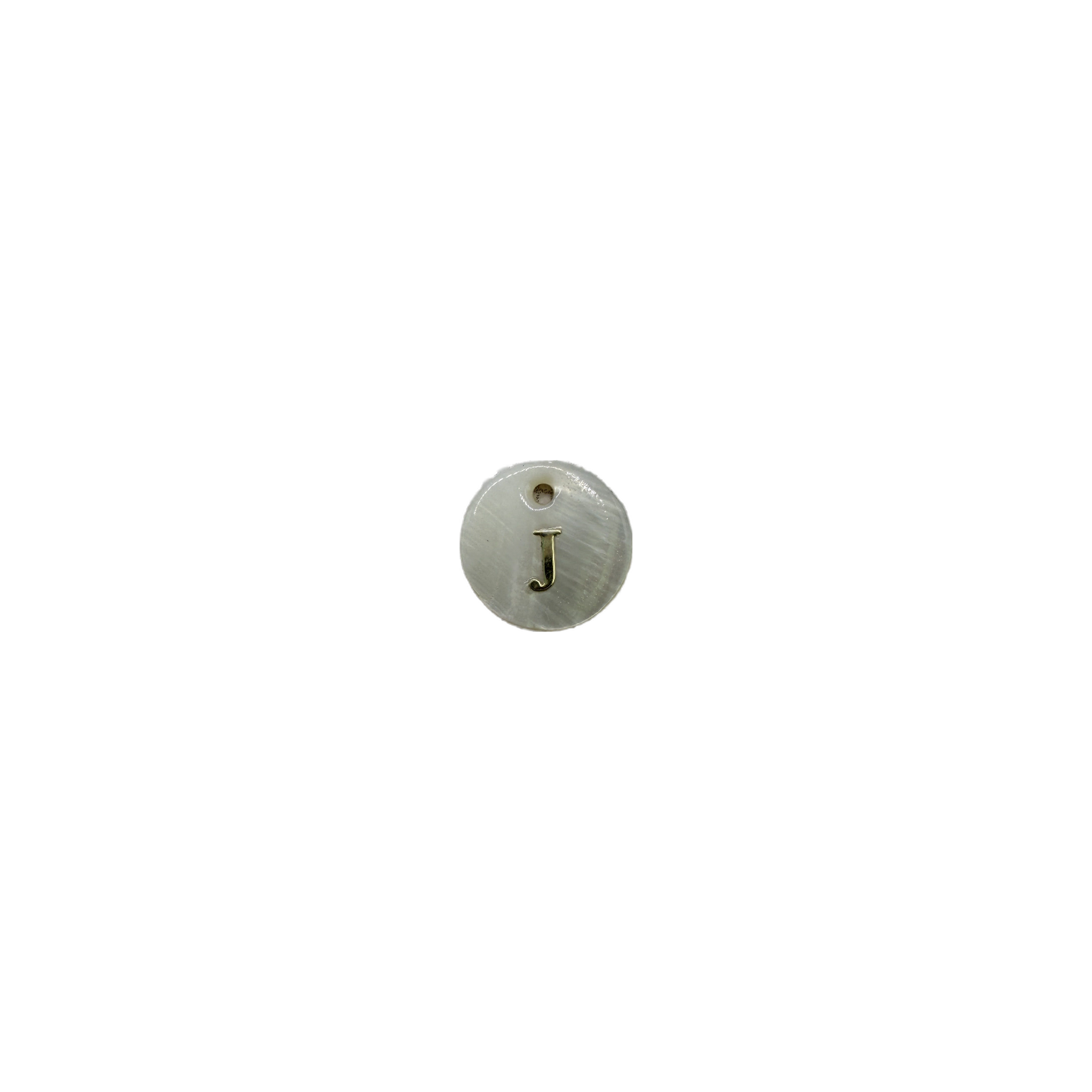 Mother-of-pearl disc with gold letter J