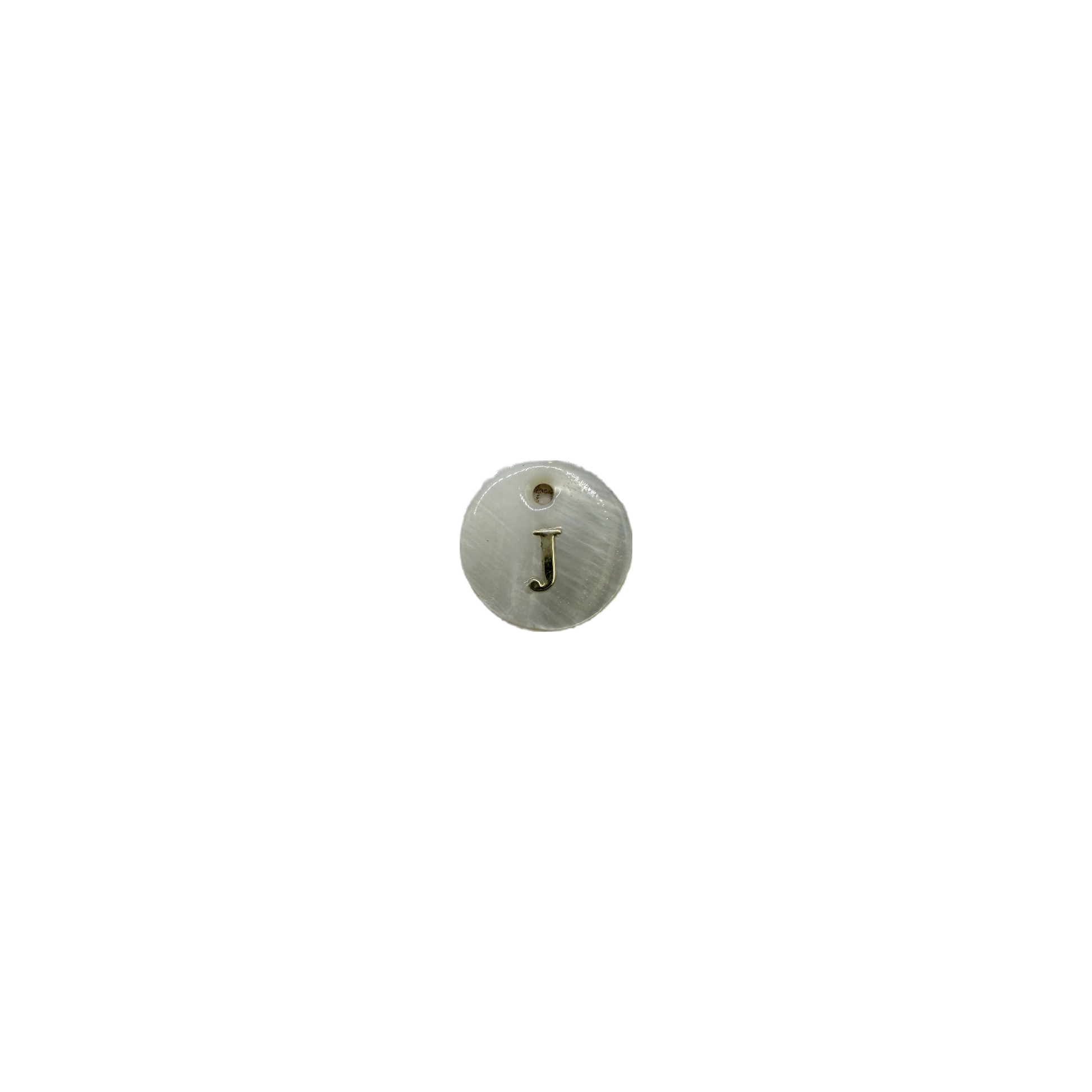 Mother-of-pearl disc with gold letter J