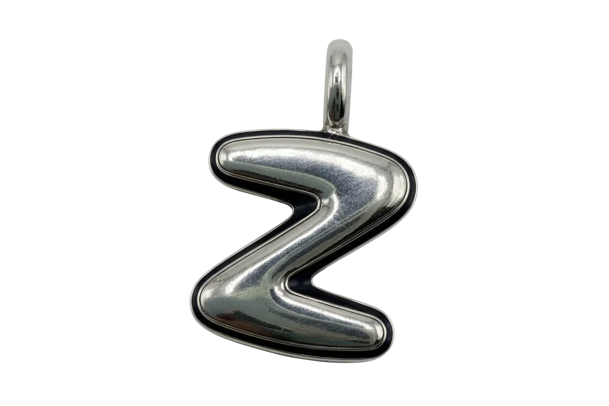 High-polish silver puffy letter Z initial charm with smooth rounded edges