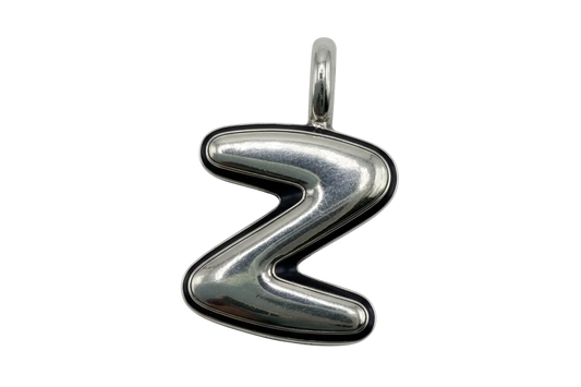 High-polish silver puffy letter Z initial charm with smooth rounded edges