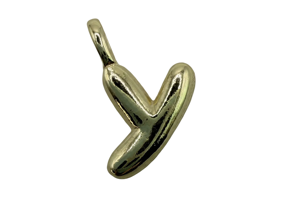 High-polish gold puffed heart charm with rounded, sculptural silhouette