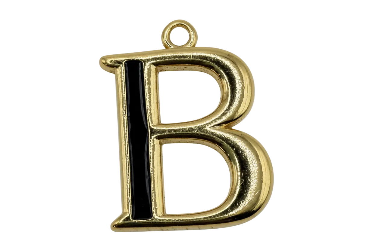 Polished gold letter B initial charm with rounded contours