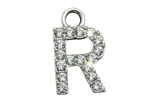 Silver pavé letter R with clear crystal stones