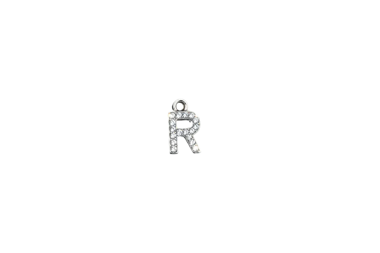 Pavé letter R with clear crystals, silver finish