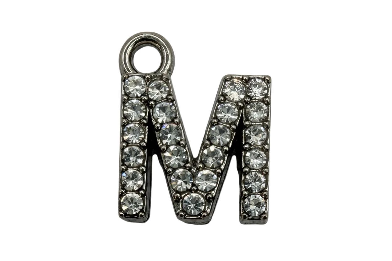Silver-tone pavé letter M charm with clear crystal accents