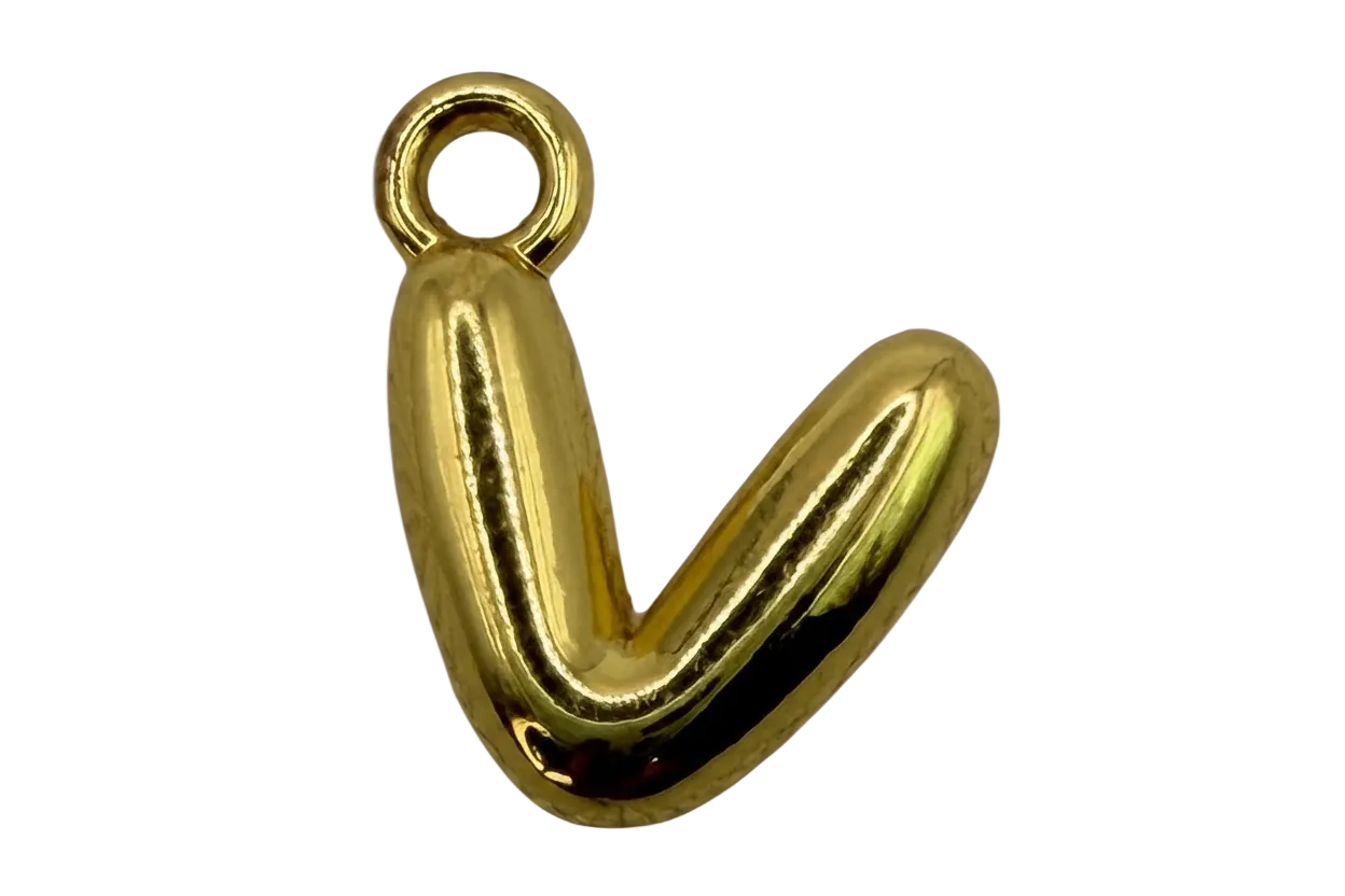 High-polish gold puffy letter J initial with rounded balloon silhouette