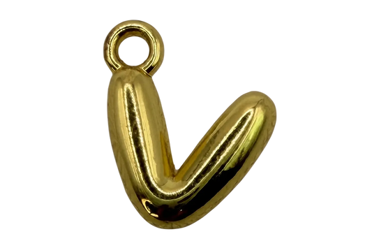 High-polish gold puffy letter J initial with rounded balloon silhouette
