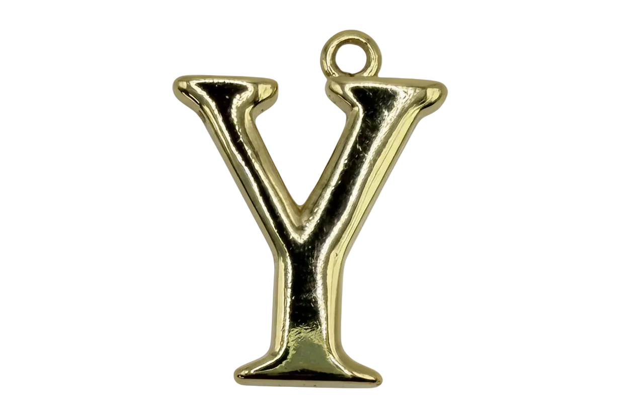 High-polish gold letter Y initial charm with dimensional sculpted edges