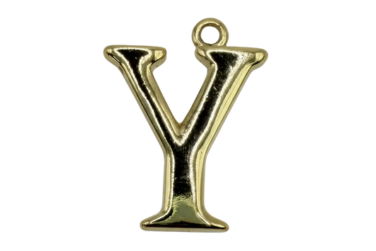 High-polish gold letter Y initial charm with dimensional sculpted edges