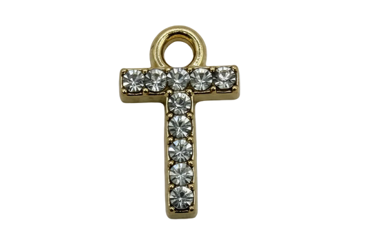 Gold pavé cross with clear faceted stones