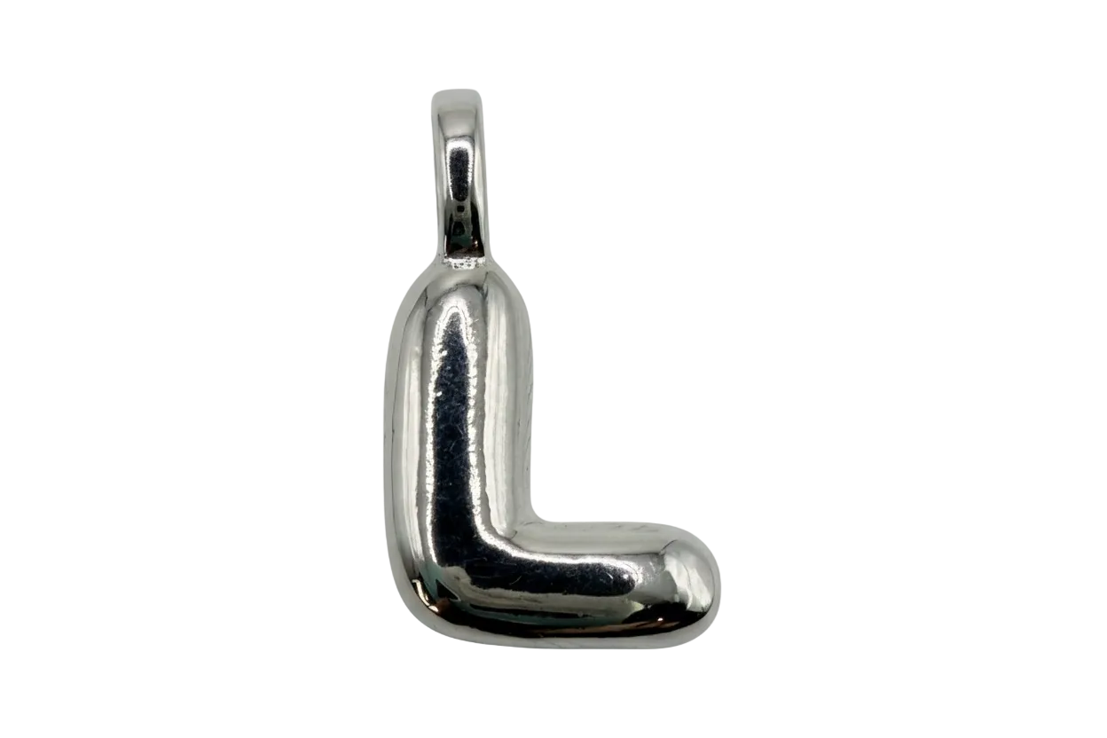 High-polish silver puffy letter L charm with rounded silhouette