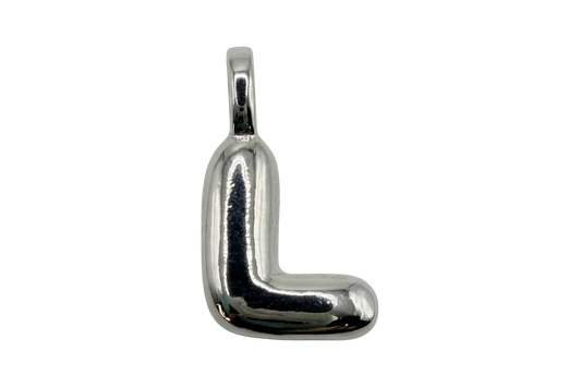 High-polish silver puffy letter L charm with rounded silhouette