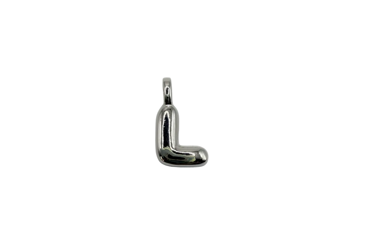 High-polish silver puffy letter L charm
