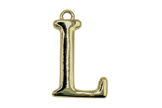 Glossy gold letter L initial charm with rounded edges