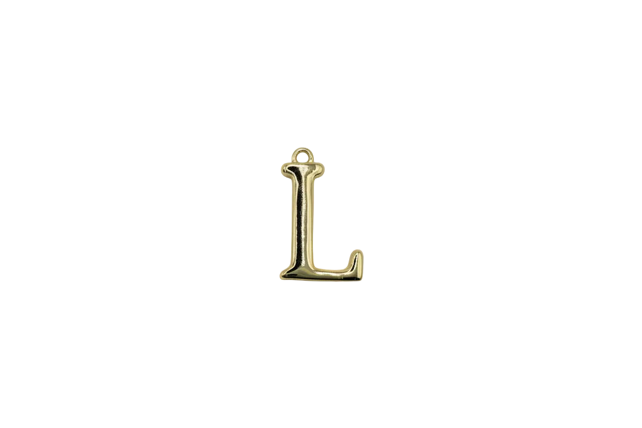 Glossy gold letter L initial with rounded edges