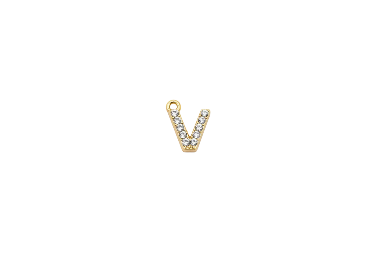 Gold letter V with clear pavé crystals