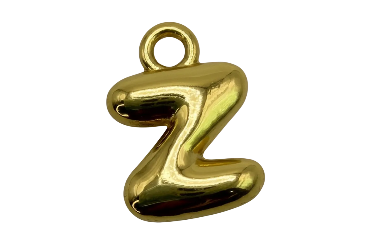 Gold puffy balloon-style letter Z with high-polish shine