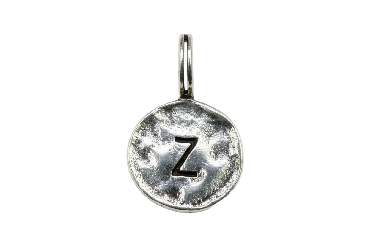 Hammered silver-tone round disc charm with stamped letter Z