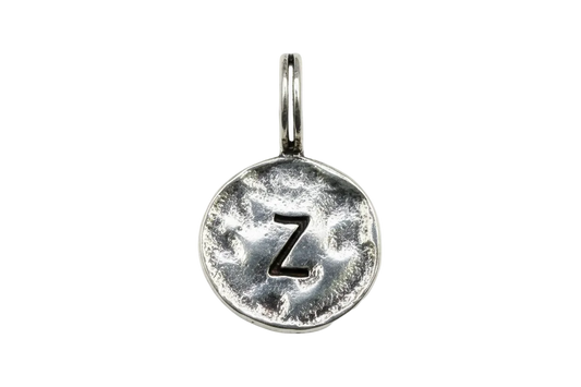 Hammered silver-tone round disc charm with stamped letter Z
