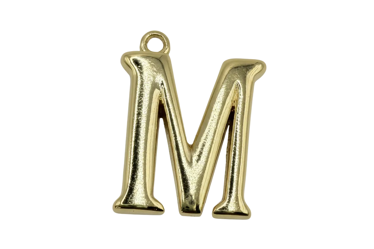 Polished gold initial letter M pendant