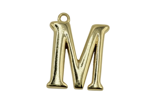 Polished gold initial letter M pendant