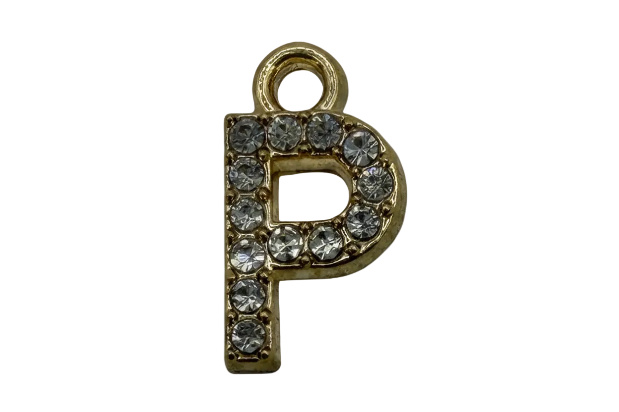 Gold letter P initial charm with clear pavé crystals