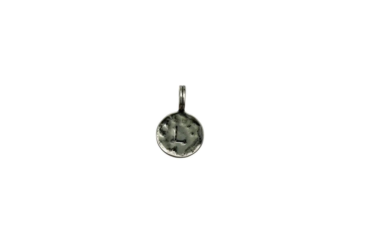 Antiqued silver round initial L coin