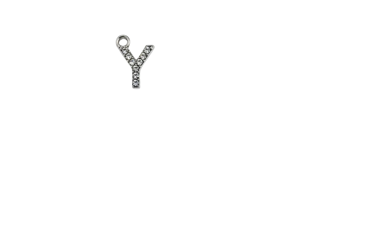 Silver pavé letter Y with clear crystals