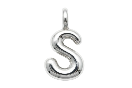 High-polish silver letter S initial charm with smooth sculpted curves