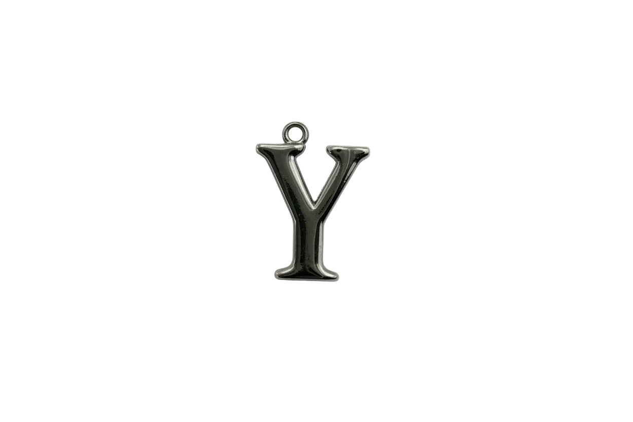 Polished silver letter Y initial on black