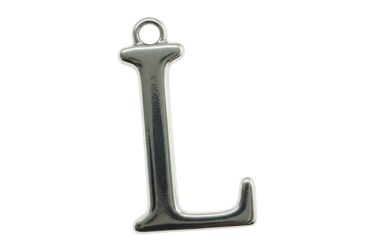 Polished silver initial letter L with rounded serif styling