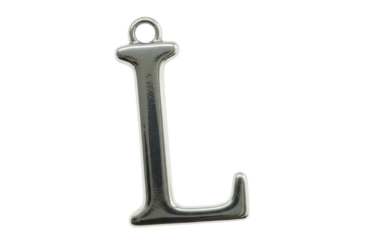 Polished silver initial letter L with rounded serif styling