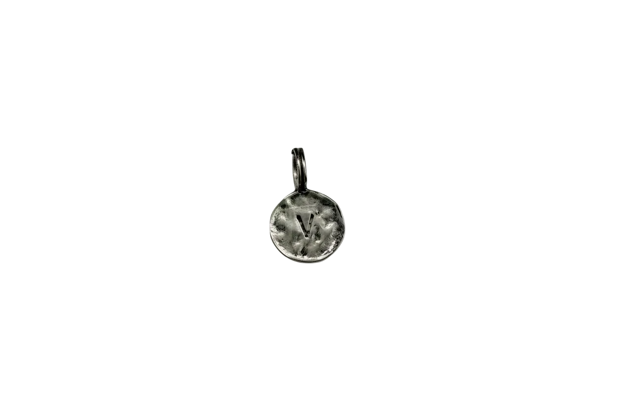 Antiqued silver initial V coin