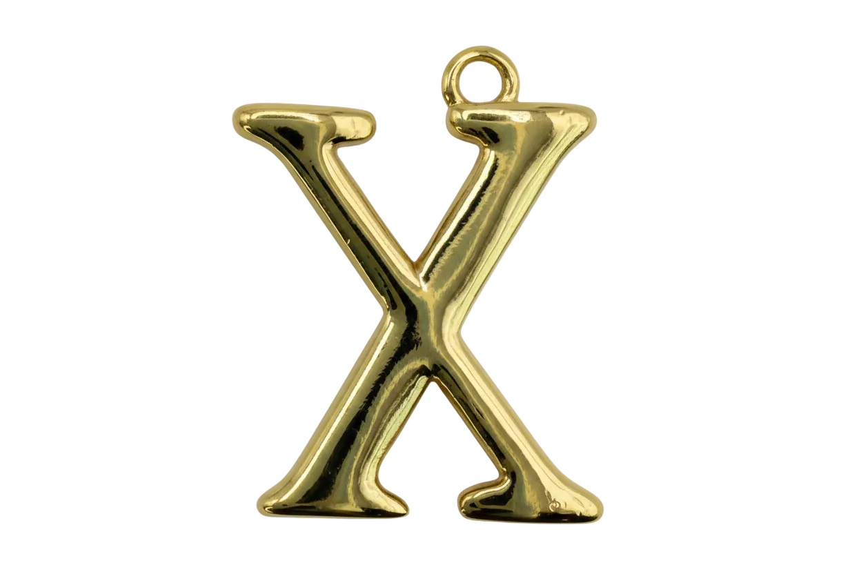 Polished gold letter X charm with high-shine finish