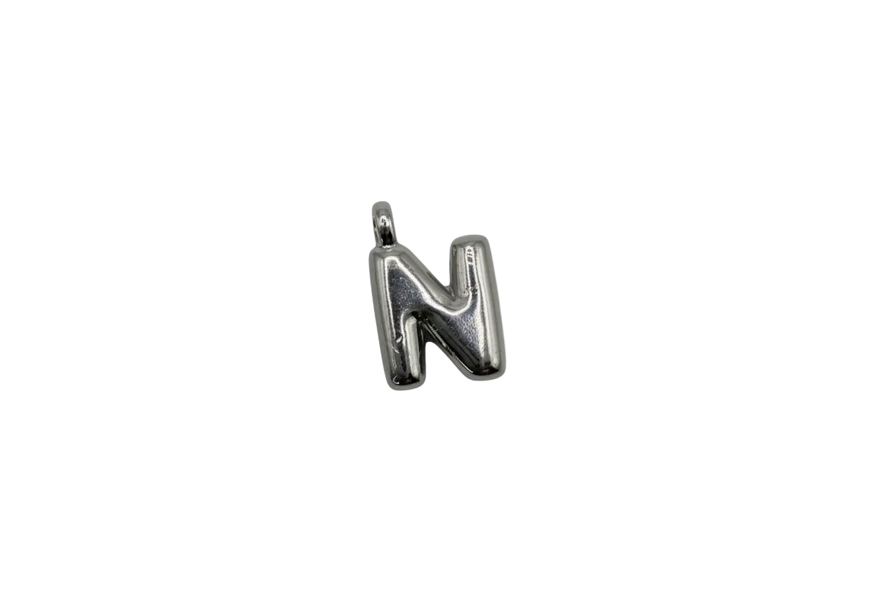 Silver puffed letter N, balloon-style initial