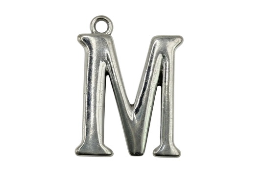 Polished silver-tone letter M initial charm with reflective finish