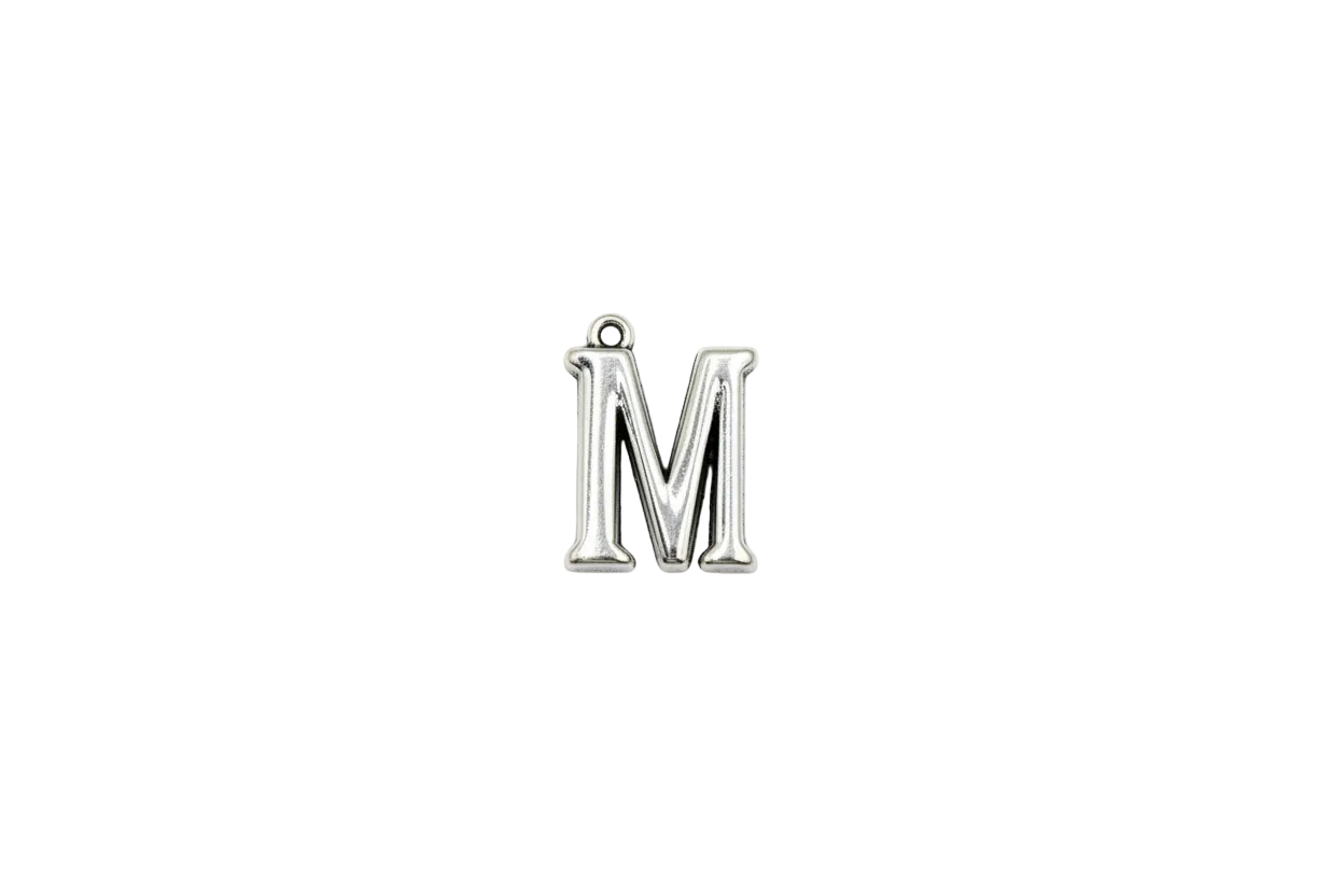 Polished silver-tone letter M initial