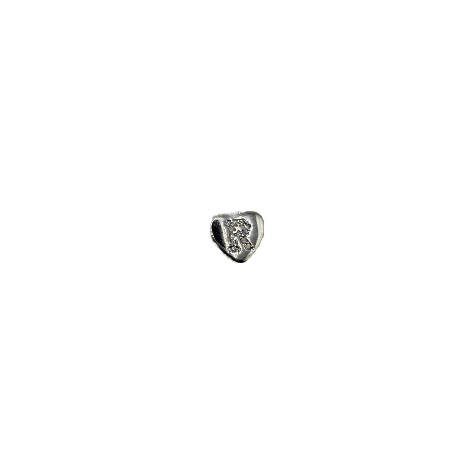 Silver heart with pavé letter R and clear crystals