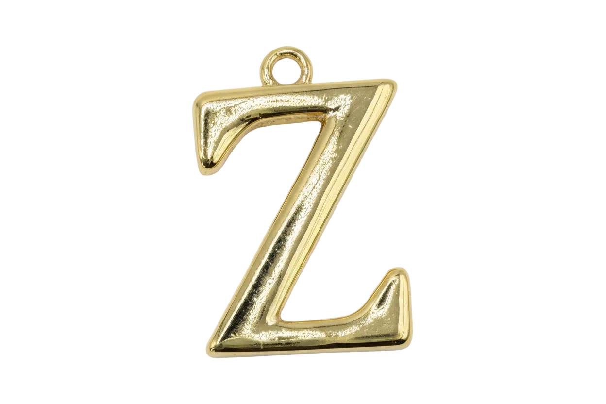 High-shine gold letter Z initial charm with smooth rounded edges
