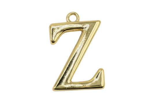 High-shine gold letter Z initial charm with smooth rounded edges