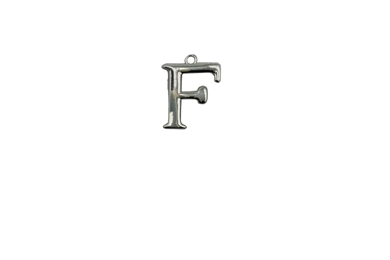 Polished silver serif letter F initial