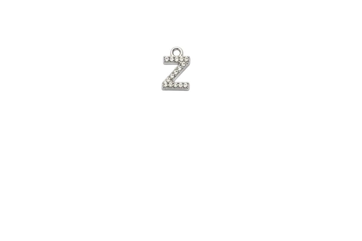 Silver pavé letter Z initial pendant with clear crystals