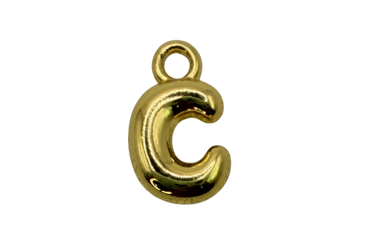 High-polish gold puffy letter C with rounded, balloon-like shape