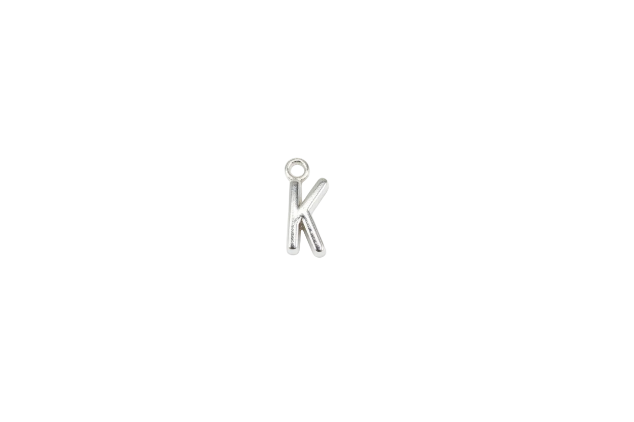 Polished silver letter K initial charm