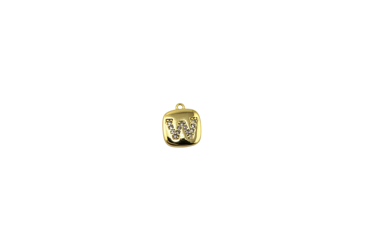 Gold initial tile with pavé W and clear crystals