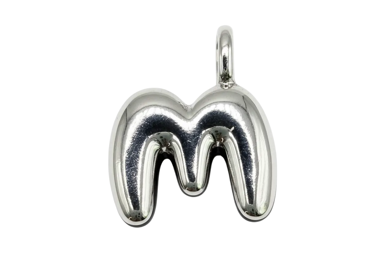 High-polish silver puffy letter M pendant
