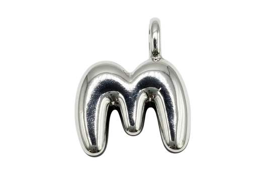 High-polish silver puffy letter M pendant