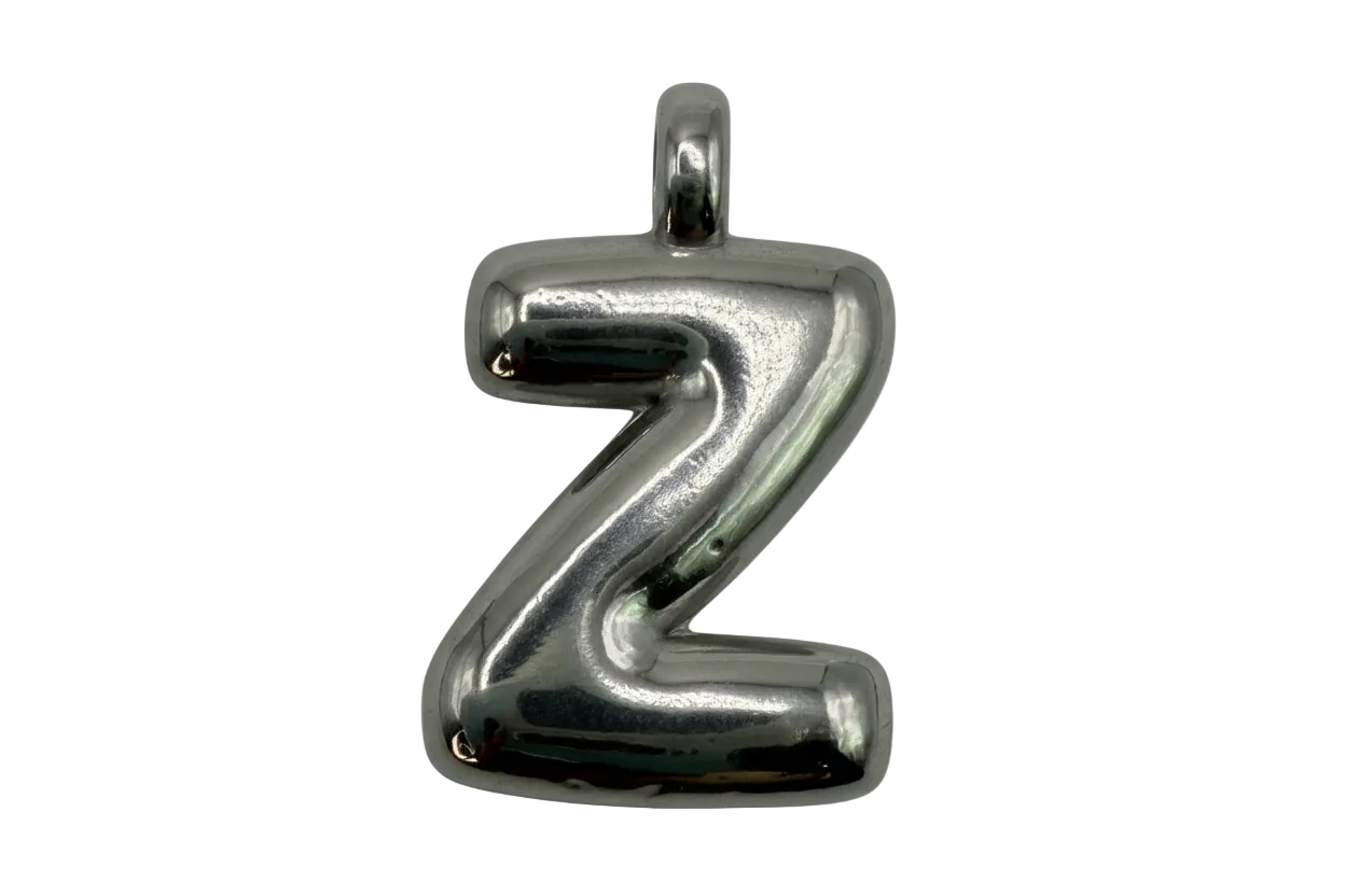 Mirror-polished silver puffy number 2 charm with rounded balloon-like shape