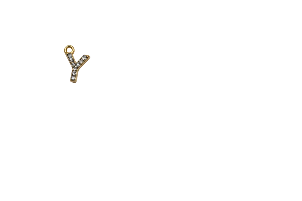 Gold letter Y initial with pavé clear crystals
